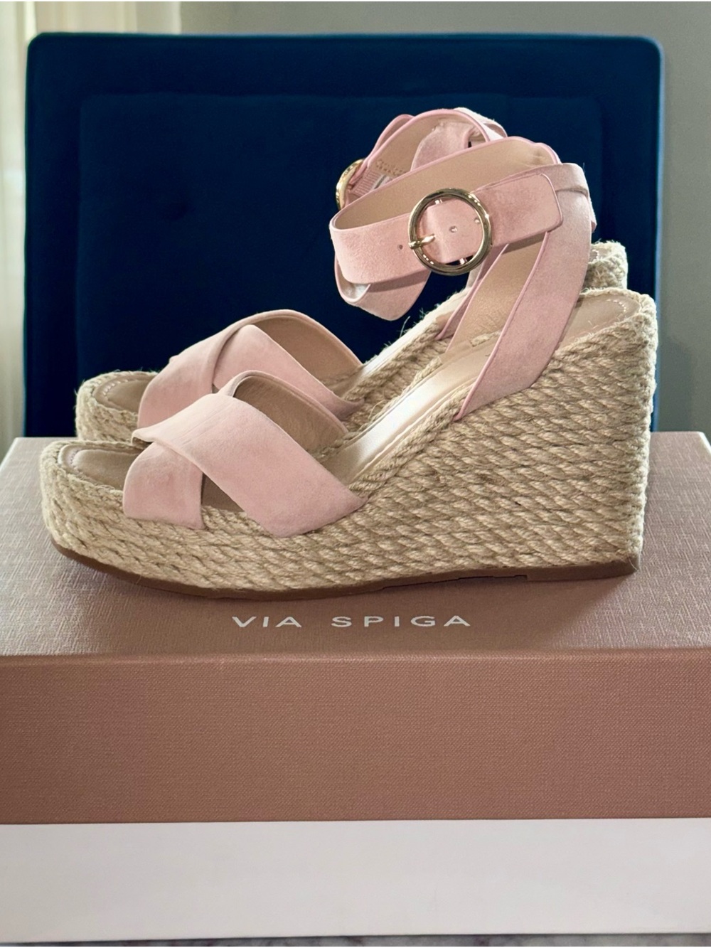 Via Spiga Sesilia Suede Leather Espadrille Sandals | Light Pink | Sz. 6M (NWB)